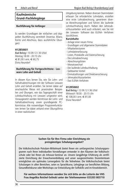 Satte Rabatte! - zur Kreisvolkshochschule Potsdam-Mittelmark