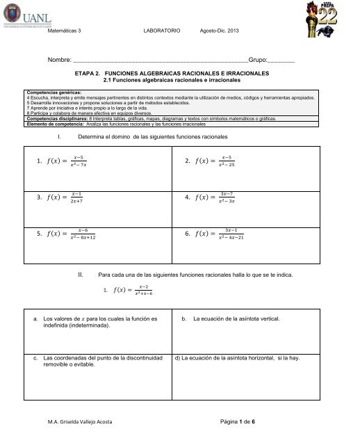 Etapa 2: Funciones algebraicas racionales e ... - Preparatoria 22