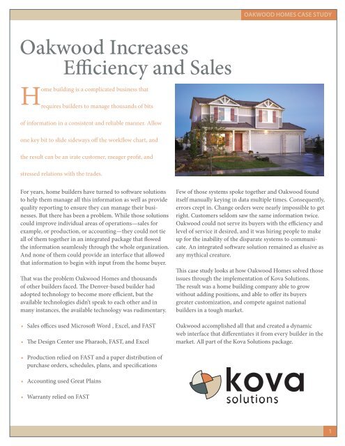 Oakwood Homes Case Study Kova Solutions