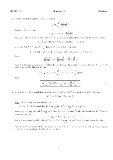 MATH 172 Homework 2 Solutions 1. Prove that the following series ...