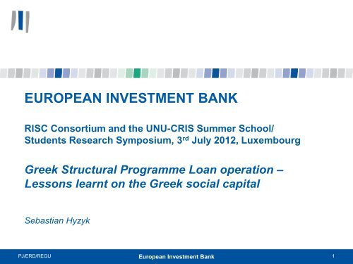 Greek Structural Programme Loan Operation-Lessons Learnt on the ...