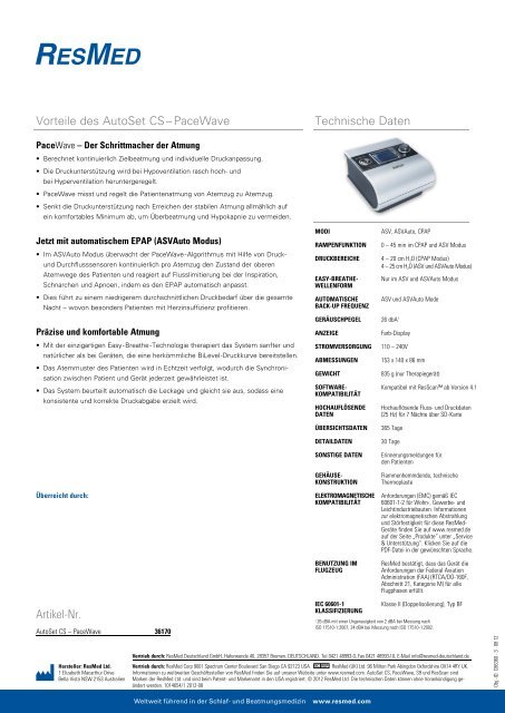 ResMed AutoSet CS™ - PaceWave - TNI medical AG