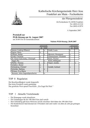 Protokoll der PGR-Sitzung am 16. August 2007 - Herz Jesu ...