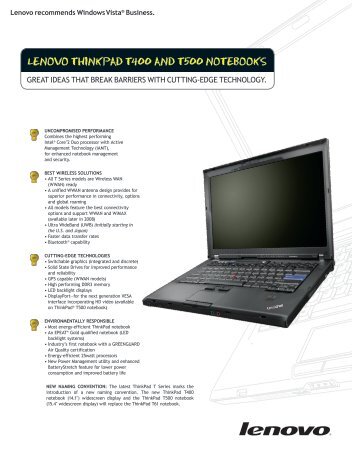 Lenovo THInKPAD T400 AnD T500 noTebooKS