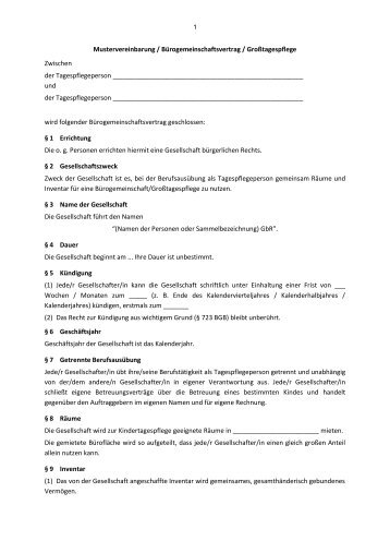 Bürogemeinschaft - Gesellschaftsvertrag zur gemeinschaftlichen ...