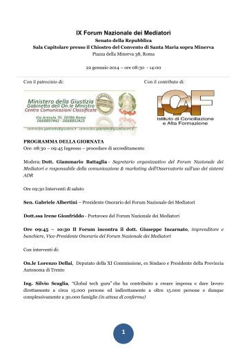 IX Forum Nazionale dei Mediatori - programma