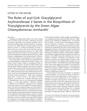 The Roles of acyl-CoA: Diacylglycerol ... - Molecular Plant