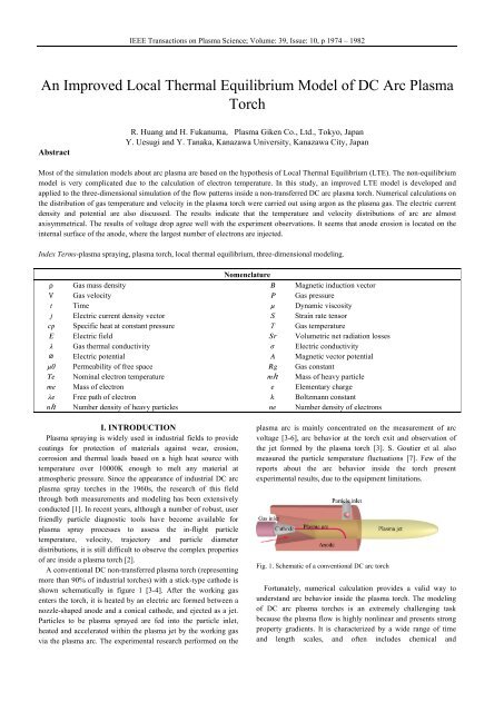 An Improved Local Thermal Equilibrium Model of DC Arc Plasma ...