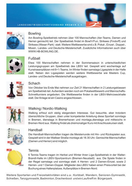Überblick und Kurzbeschreibung einiger Sportarten - LBSV Bremen