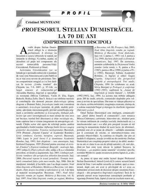 Profesorul Stelian Dumistracel la 70 de ani