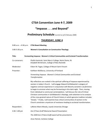 CTSA Convention June 4-7, 2009 - Catholic Theological Society of ...