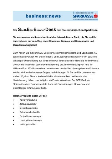 Infos zum SEE-Desk - SteiermÃ¤rkische Sparkasse