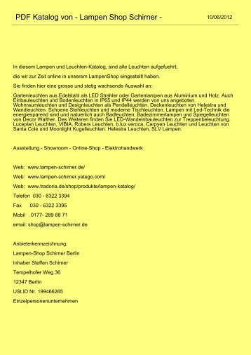 PDF Katalog von - Lampen Shop Schirner -