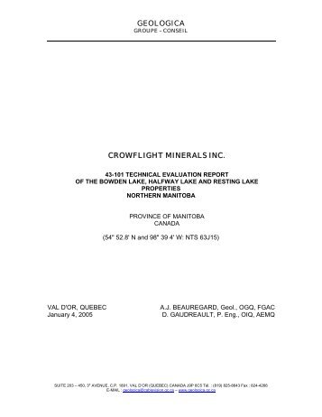 geologica crowflight minerals inc. - CaNickel Mining Limited