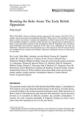 Resisting the Bohr Atom: The Early British Opposition - Springer