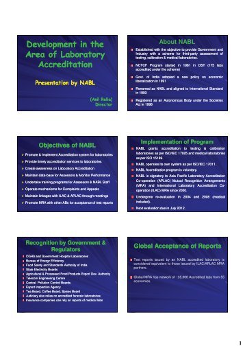 Development in the Area of Laboratory Accreditation