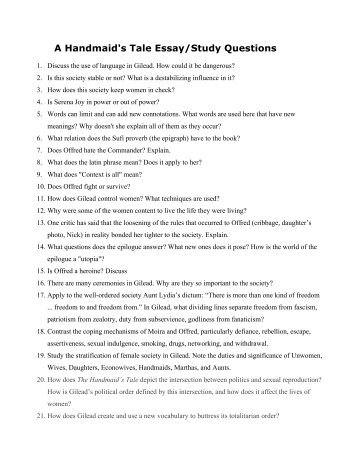 Persuasive Essay Example High School A Handmaids Tale Essaystudy Questions Henriksenenglish Essay Paper Writing Service also Essay Proposal Format The Handmaids Tale Tea Classification Essay Thesis