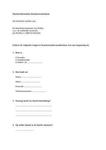 Klachtenformulier Klachtencommissie - Weller