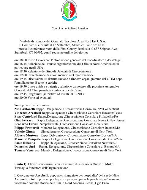 verbale della riunione - Comitato Tricolore per gli Italiani nel Mondo