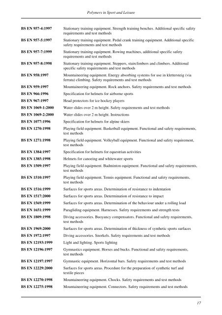 Polymers in Sport and Leisure