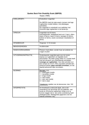 Quebec Back Pain Disability Scale (QBPDS) Kopec (1995)