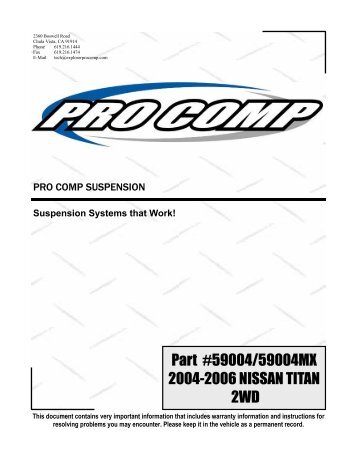 Part #59004/59004MX 2004-2006 NISSAN TITAN ... - Pro Comp USA