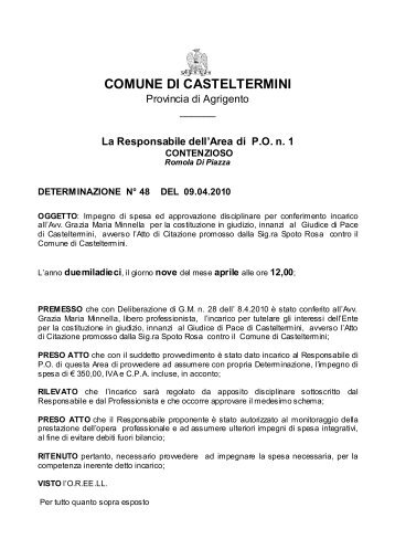 La Responsabile dell'Area di PO n. 1 - Comune di Casteltermini