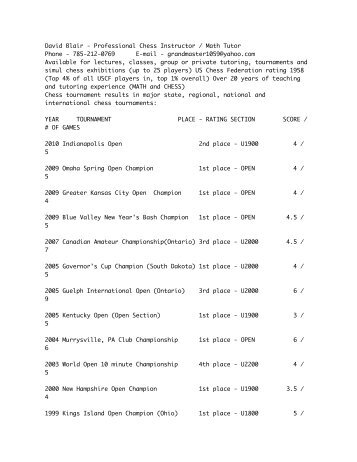 CHESS RESUME 2012 - UPDATE