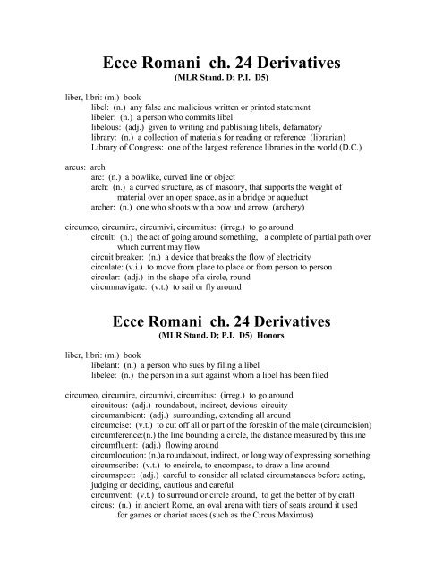 Ecce Romani ch. 16 Derivatives - Lewiston School District