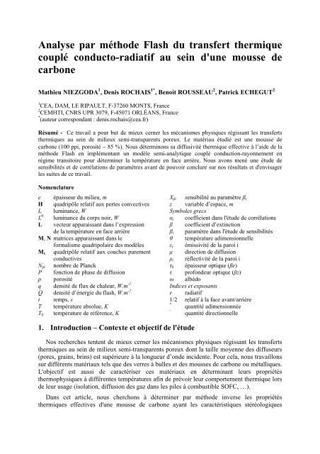 Analyse par mÃƒÂ©thode Flash du transfert thermique couplÃƒÂ© conducto ...