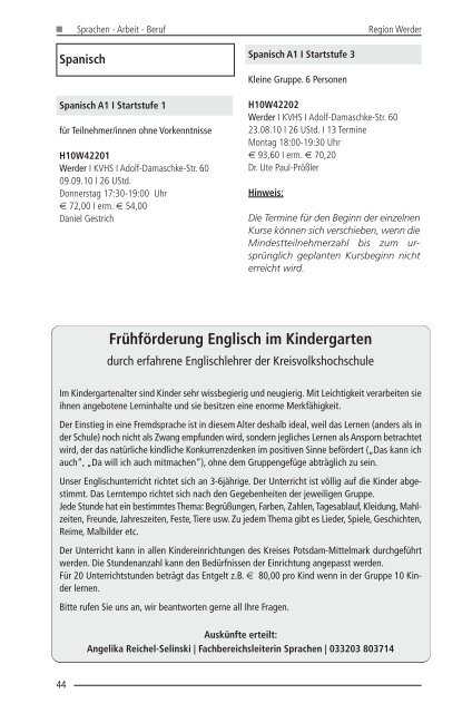 Anmeldung - zur Kreisvolkshochschule Potsdam-Mittelmark