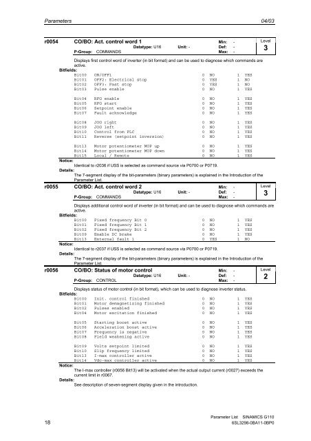 Parameter List Edition 04/03 SINAMICS G110 - Automatyka Siemens