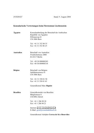 Konsularische Vertretungen beim Fürstentum Liechtenstein