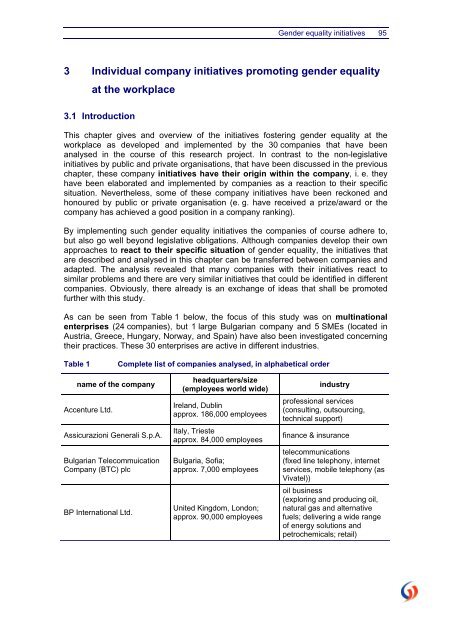 Study on non-legislative initiatives for companies to promote gender ...