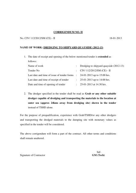 CORRIGENDUM NO. II No. CIV/ 112/2012/SM (CE ... - Tenders India