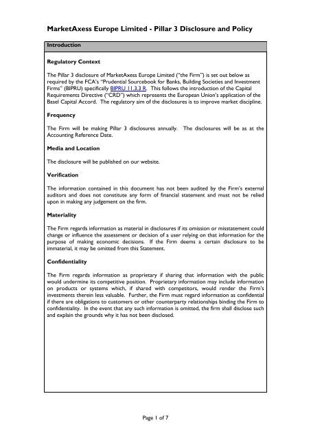 Pillar 3 Disclosure Template - MarketAxess