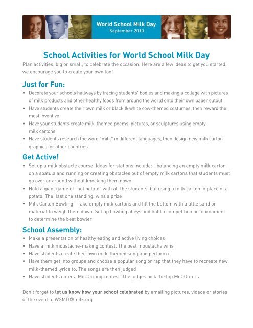 School Activities for World School Milk Day - Dairy Farmers of Ontario