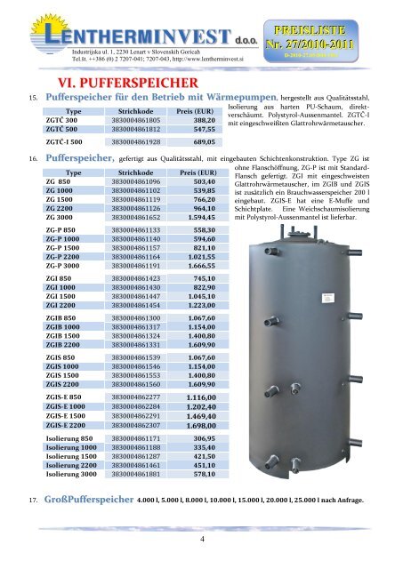 PREISLISTE Nr. 27/2010-2011 - Lentherm