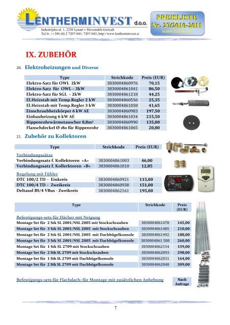 PREISLISTE Nr. 27/2010-2011 - Lentherm