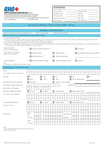 ACCOUNT OPENING APPLICATION FORM - RETAIL ... - Osk188