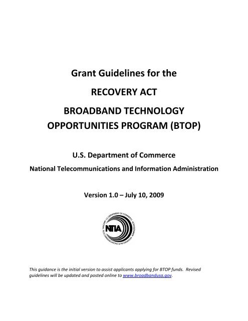 Grant Guidelines for the RECOVERY ACT BROADBAND ...