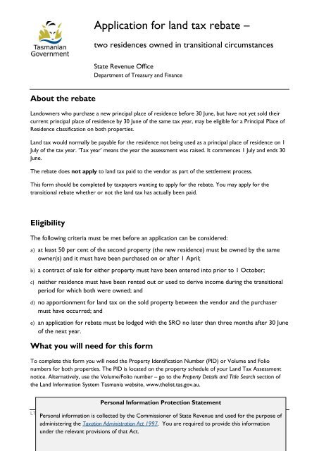 Application for Land Tax rebate - State Revenue Office