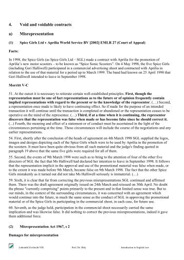 4. Void and voidable contracts a) Misrepresentation - Lehrstuhl ...