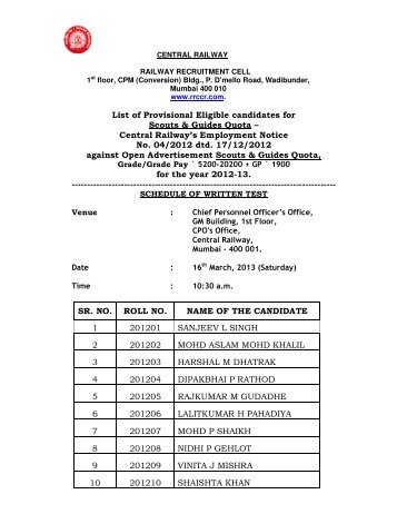 List of Provisional Eligible candidates for Scouts & Guides Quota ...