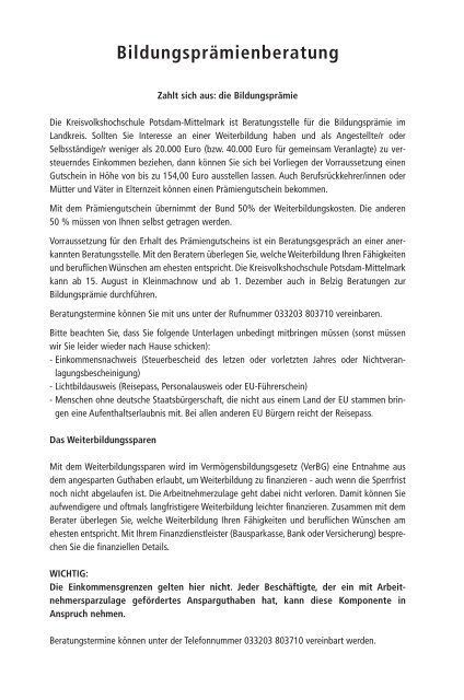 Kreismusikschule - zur Kreisvolkshochschule Potsdam-Mittelmark