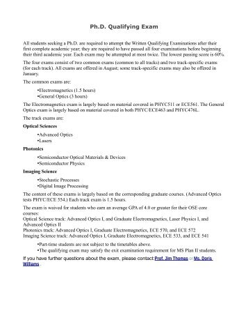 Ph.D. Qualifying Exam - Optical Science and Engineering (OSE)