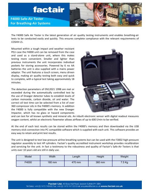 F4000 Safe-Air Tester Datasheet - Factair