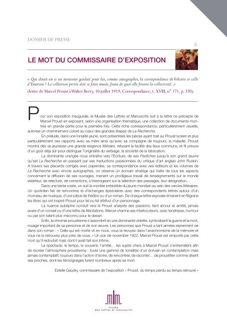 dossier de Presse - MusÃ©e des lettres et manuscrits