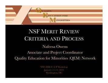 NSF MERIT REVIEW - (QEM) Network