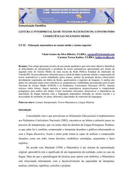 Importante saber ler, operar e - Matemática, SIM OU NÃO.